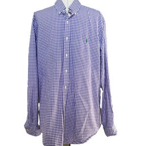 Ralph Lauren Purple and White Checked Button Down Dress Shirt-Green Pony-Size AL
